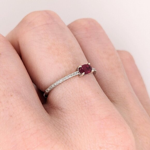 Ruby Ring in Solid 14K Gold with Natural Diamond Accented Shank - Picture 3 of 10